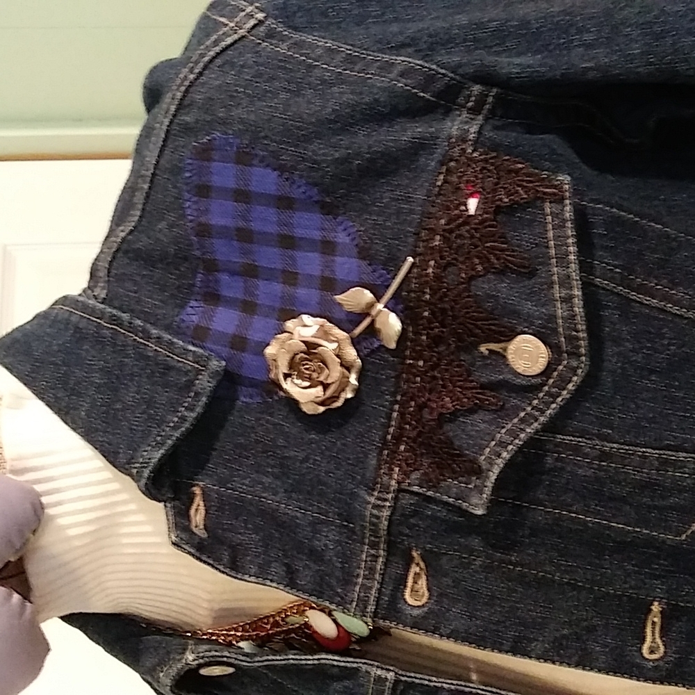 184 Jeaniemade Size Large Upcycled Jean Jacket - Picture 4 of 5